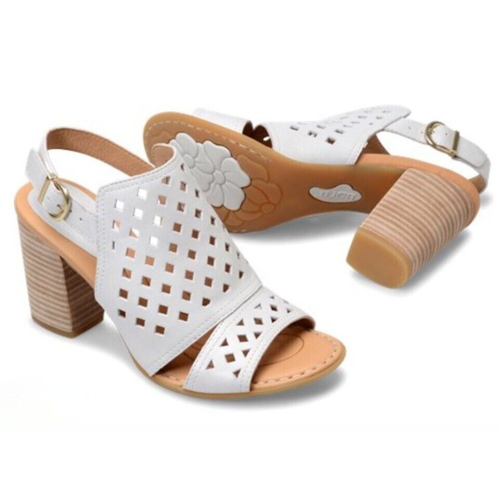 Born 10 Leather Havana Open Toe Slingback Comfort Sandal White Perforated Boho
